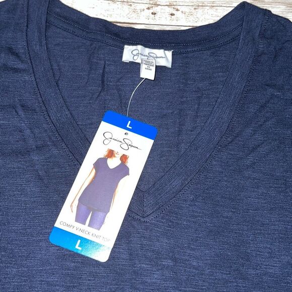 NWT JESSICA SIMPSON Comfy V-Neck T-Shirt Knit Top Indigo Blue Size Large Shirt - Picture 5 of 10